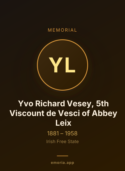 Memorial portrait of Yvo Richard Vesey, 5th Viscount de Vesci of Abbey Leix