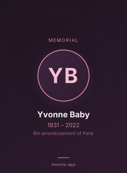 Memorial portrait of Yvonne Baby