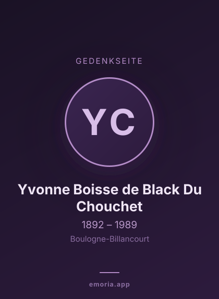 Gedenkportrait von Yvonne Boisse de Black Du Chouchet