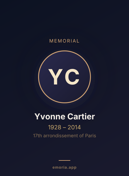 Memorial portrait of Yvonne Cartier