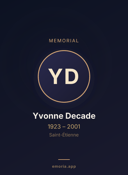 Memorial portrait of Yvonne Decade