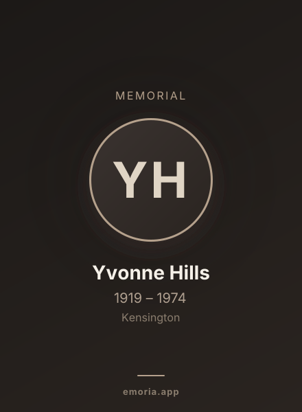 Memorial portrait of Yvonne Hills