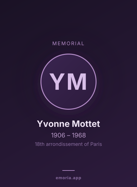 Memorial portrait of Yvonne Mottet
