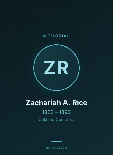Memorial portrait of Zachariah A. Rice
