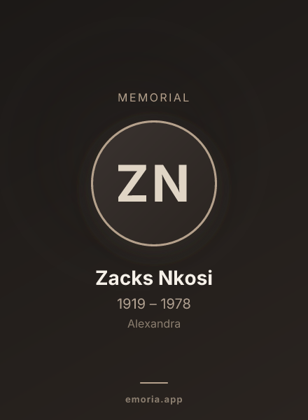 Memorial portrait of Zacks Nkosi
