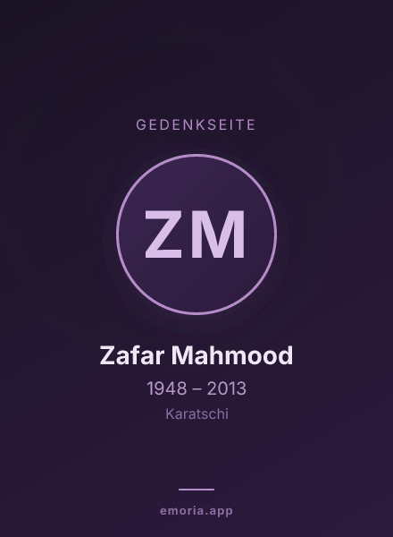 Gedenkportrait von Zafar Mahmood