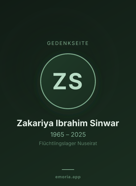 Gedenkportrait von Zakariya Ibrahim Sinwar