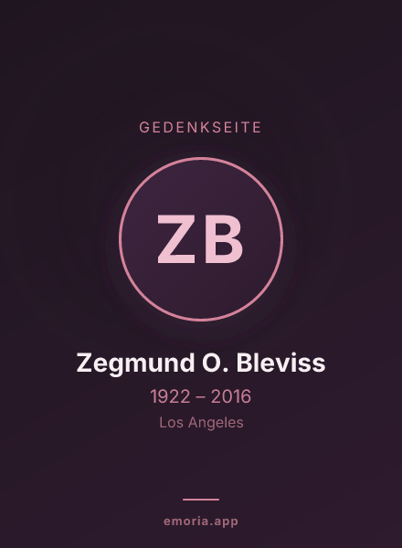 Gedenkportrait von Zegmund O. Bleviss