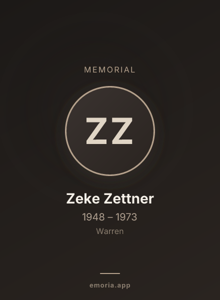 Memorial portrait of Zeke Zettner