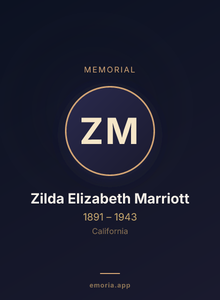 Memorial portrait of Zilda Elizabeth Marriott
