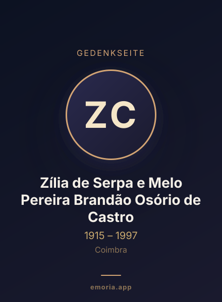 Gedenkportrait von Zília de Serpa e Melo Pereira Brandão Osório de Castro