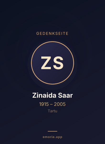 Gedenkportrait von Zinaida Saar