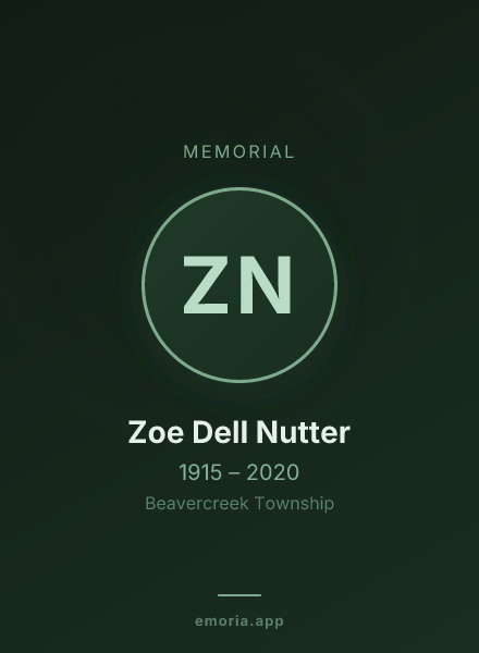 Memorial portrait of Zoe Dell Nutter