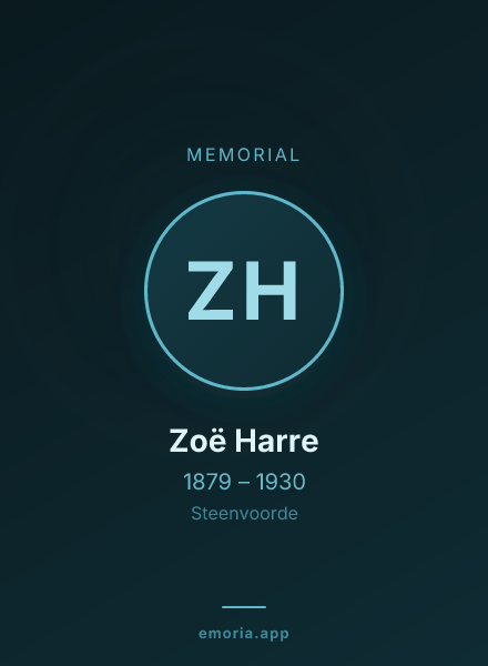 Memorial portrait of Zoë Harre