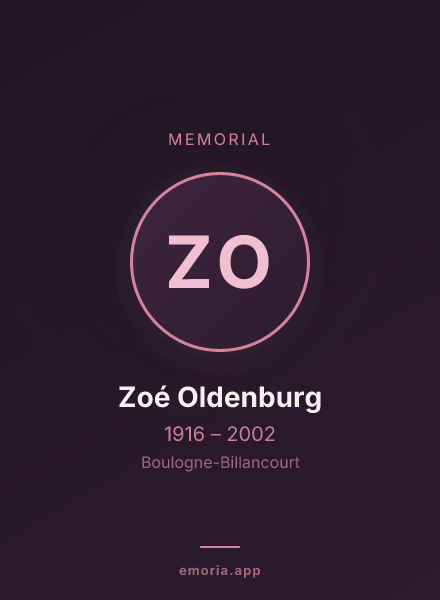 Memorial portrait of Zoé Oldenburg