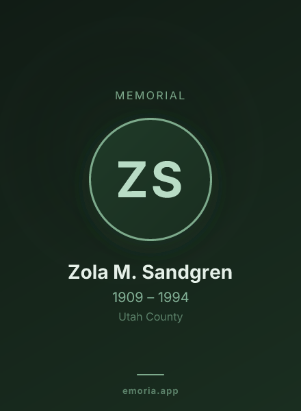 Memorial portrait of Zola M. Sandgren