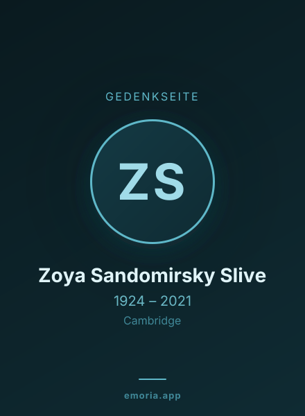 Gedenkportrait von Zoya Sandomirsky Slive