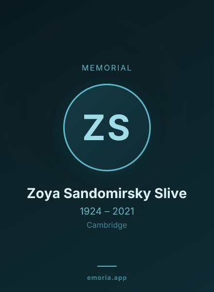 Memorial portrait of Zoya Sandomirsky Slive