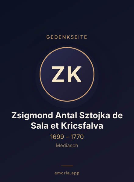 Gedenkportrait von Zsigmond Antal Sztojka de Sala et Kricsfalva