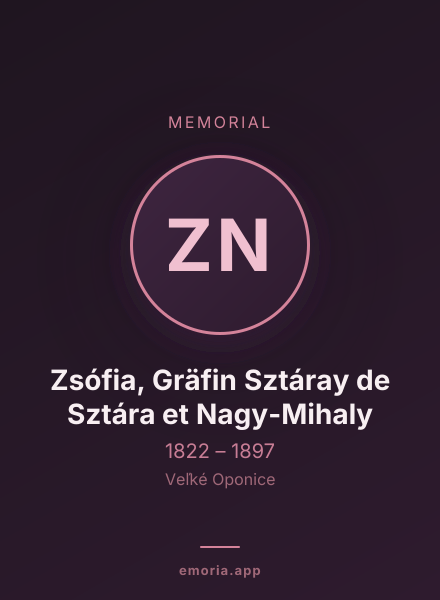 Memorial portrait of Zsófia, Gräfin Sztáray de Sztára et Nagy-Mihaly