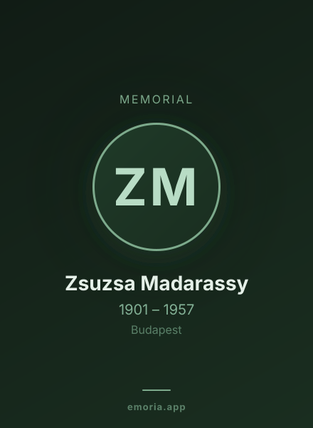 Memorial portrait of Zsuzsa Madarassy