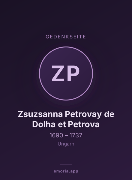 Gedenkportrait von Zsuzsanna Petrovay de Dolha et Petrova