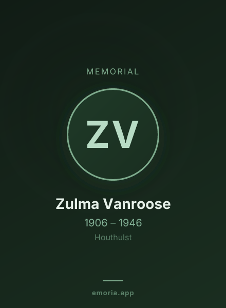 Memorial portrait of Zulma Vanroose